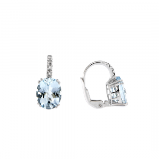Orecchini in oro bianco 18kt con acquamarina ovale 10x8mm e diamanti GVS1