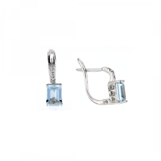 Orecchini in oro bianco 18kt con acquamarina ottagonale 7x5mm e diamanti GVS1