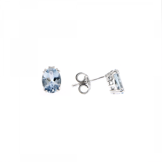 Orecchini in oro bianco 18kt con acquamarina ovale 8x6mm