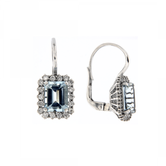 Orecchini in oro bianco 18kt con acquamarina ottagonale 9x7mm e diamanti GVS1