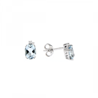 Orecchini in oro bianco 18kt con acquamarina ovale 8x6mm e diamanti GVS1