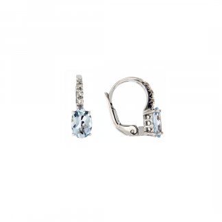 Orecchini in oro bianco 18kt con acquamarina ovale 7x5mm 1,20ct e diamanti GVS1