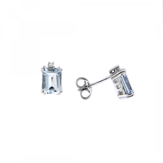 Orecchini in oro bianco 18kt con acquamarina ottagonale 8x6mm e diamanti GVS1
