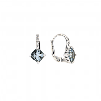 Orecchini in oro bianco 18kt con acquamarina carrè 6mm e diamanti GVS1