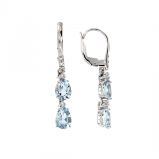 Orecchini in oro bianco 18kt con gocce in acquamarina e diamanti GVS1