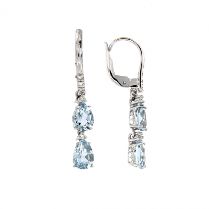 Orecchini in oro bianco 18kt con gocce in acquamarina e diamanti GVS1