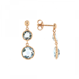 Orecchini in oro rosa 18kt con topazio azzurro tondo brio 6 e 8mm
