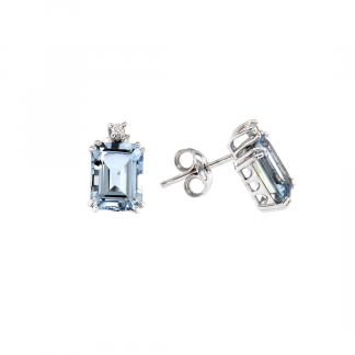 Orecchini in oro bianco 18kt con acquamarina ottagonale 9x7mm 4,10ct e diamanti GVS1