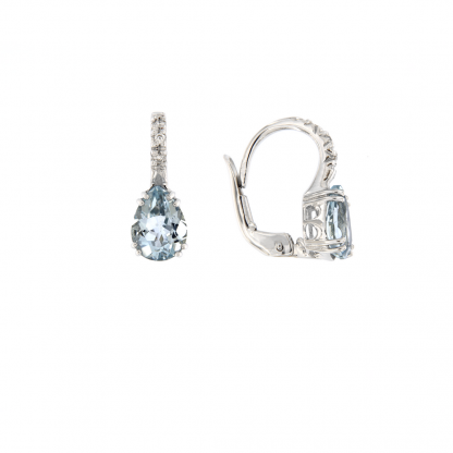 Orecchini in oro bianco 18kt con acquamarina goccia 8x6mm e diamanti GVS1