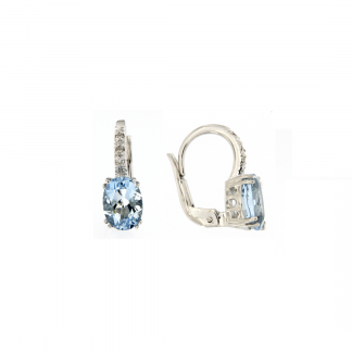 Orecchini in oro bianco 18kt con acquamarina ovale 8x6mm 2,34ct e diamanti GVS1