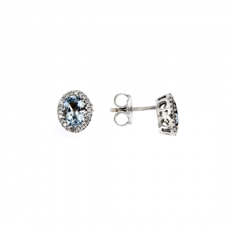 Orecchini in oro bianco 18kt con acquamarina ovale 7x5mm 1,30ct e diamanti GVS1