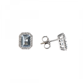 Orecchini in oro bianco 18kt con acquamarina ottagonale 7x5mm 1,80ct e diamanti GVS1