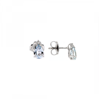 Orecchini in oro bianco 18kt con acquamarina goccia 7x5mm e diamanti GVS1