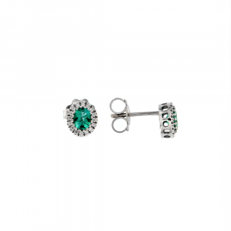 Orecchini in oro bianco 18kt con smeraldo ovale 5x4mm e diamanti GVS1