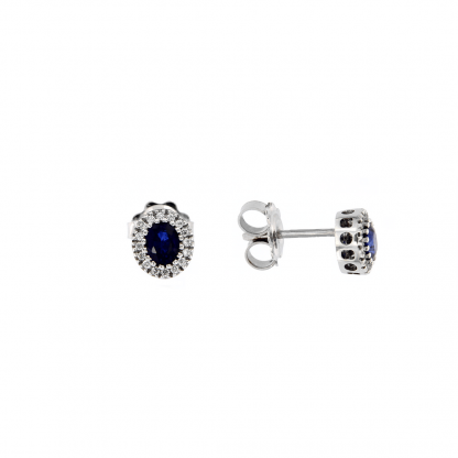 Orecchini in oro bianco 18kt con zaffiro ovale 5x4mm e diamanti GVS1