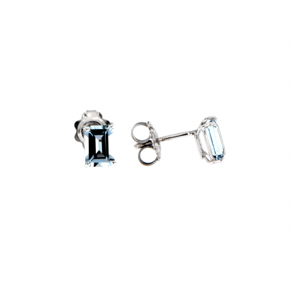 Orecchini in oro bianco 18kt con acquamarina ottagonale 7x5mm