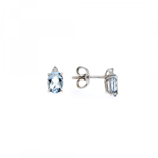 Orecchini in oro bianco 18kt con acquamarina ovale 7x5mm 1,29ct e diamanti GVS1
