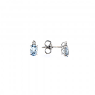 Orecchini in oro bianco 18kt con acquamarina ovale 6x4mm e diamanti GVS1