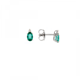 Orecchini in oro bianco 18kt con smeraldo taglio ovale 6x4mm e diamanti GVS1