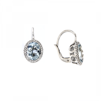 Orecchini in oro bianco 18kt con acquamarina ovale 9x7mm e diamanti GVS1