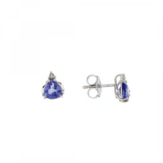 Orecchini in oro bianco 18kt con tanzanite taglio trillon 6mm e diamanti GVS1