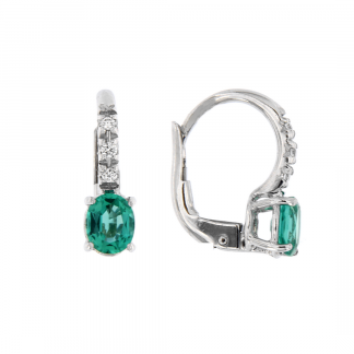 Orecchini in oro bianco 18kt con smeraldo taglio ovale 5x4mm e diamanti GVS1