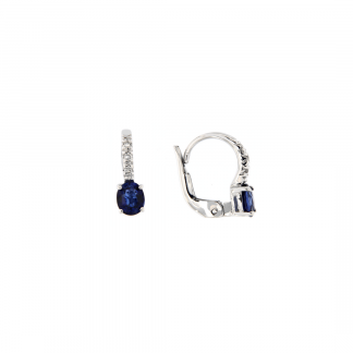Orecchini in oro bianco 18kt con zaffiro taglio ovale 5x4mm e diamanti GVS1