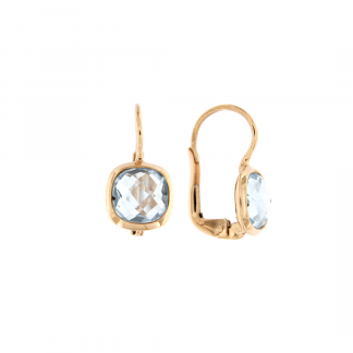 Orecchini in oro rosa 18kt con topazio azzurro antico brio 8mm